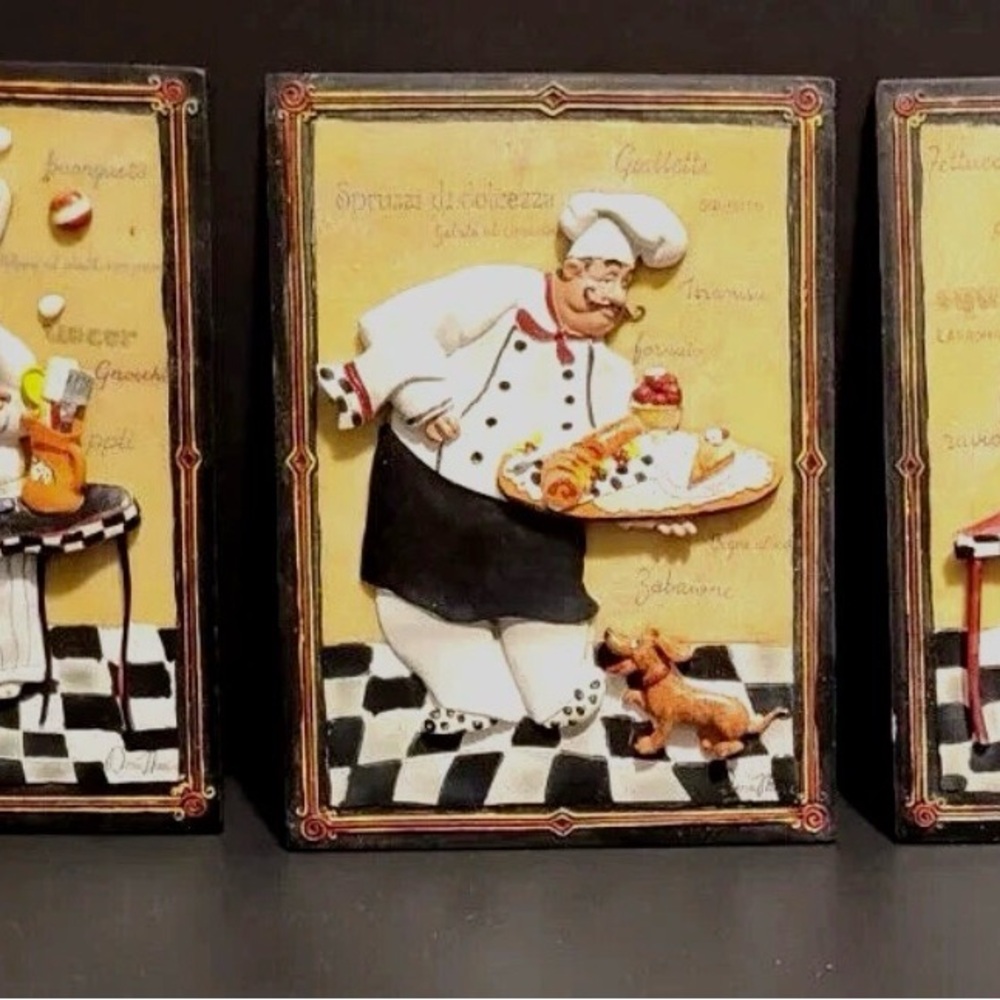 Chef Wall Art with Black and White Checkered Design